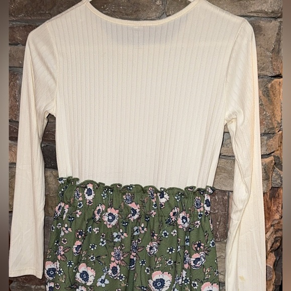ONE STEP UP Girls/Kids Size Med 10/12 Cream and Green Floral Dress Long Sleeve - Picture 5 of 11